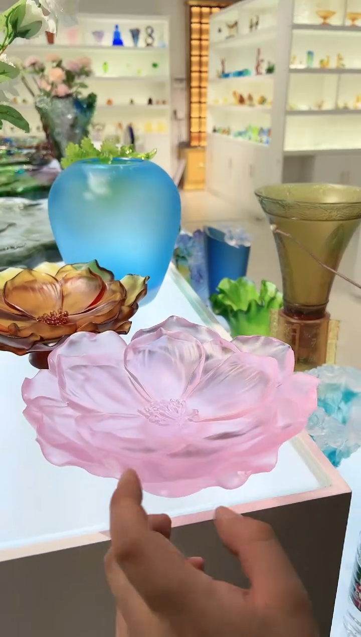 【闪购商品】茶宠古法琉璃花蕊果盘粉色