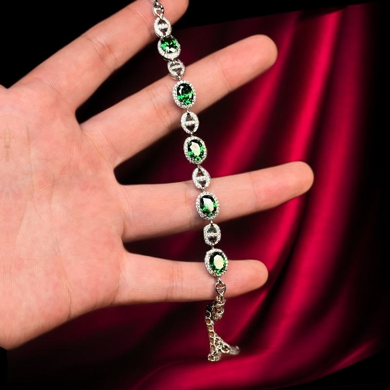  如懿高订083-轻奢幻彩艳绿宝精切合金手链