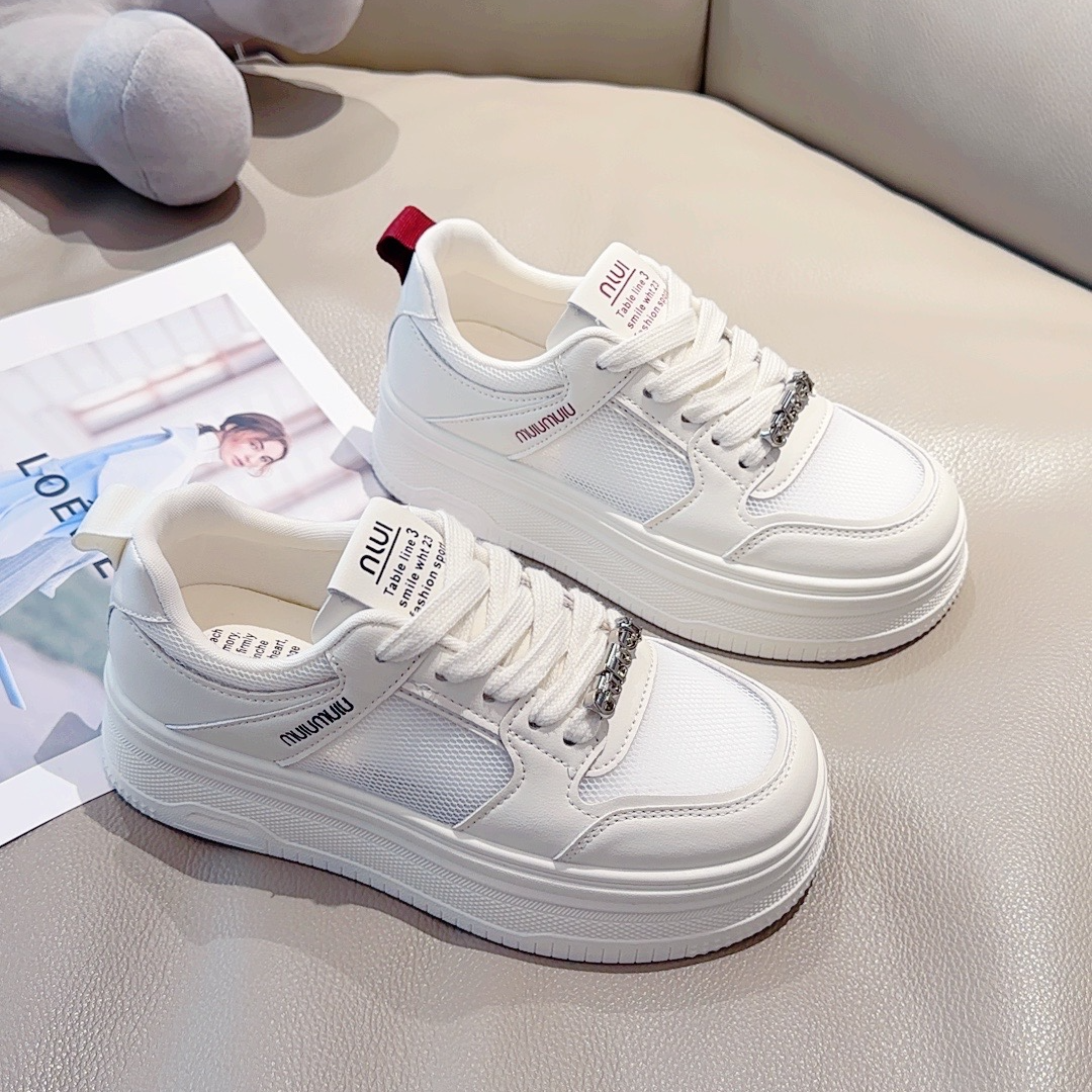厚底小白鞋女2025春夏新款百搭配裙子牛仔裤穿网面休闲德训板鞋