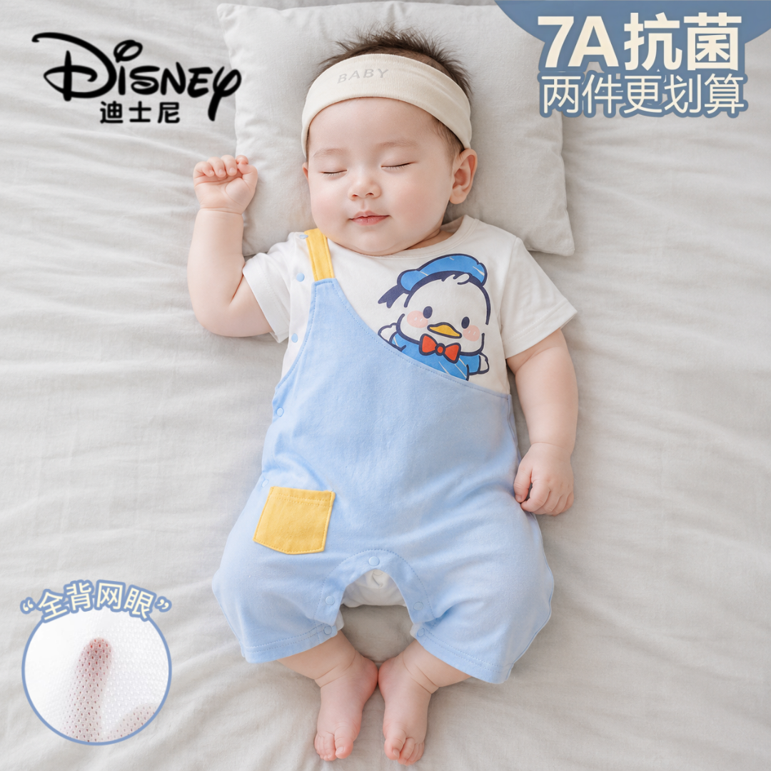Disney/迪士尼【混搭】宝宝夏季短袖哈衣幼儿纯棉薄款网眼透气衣服