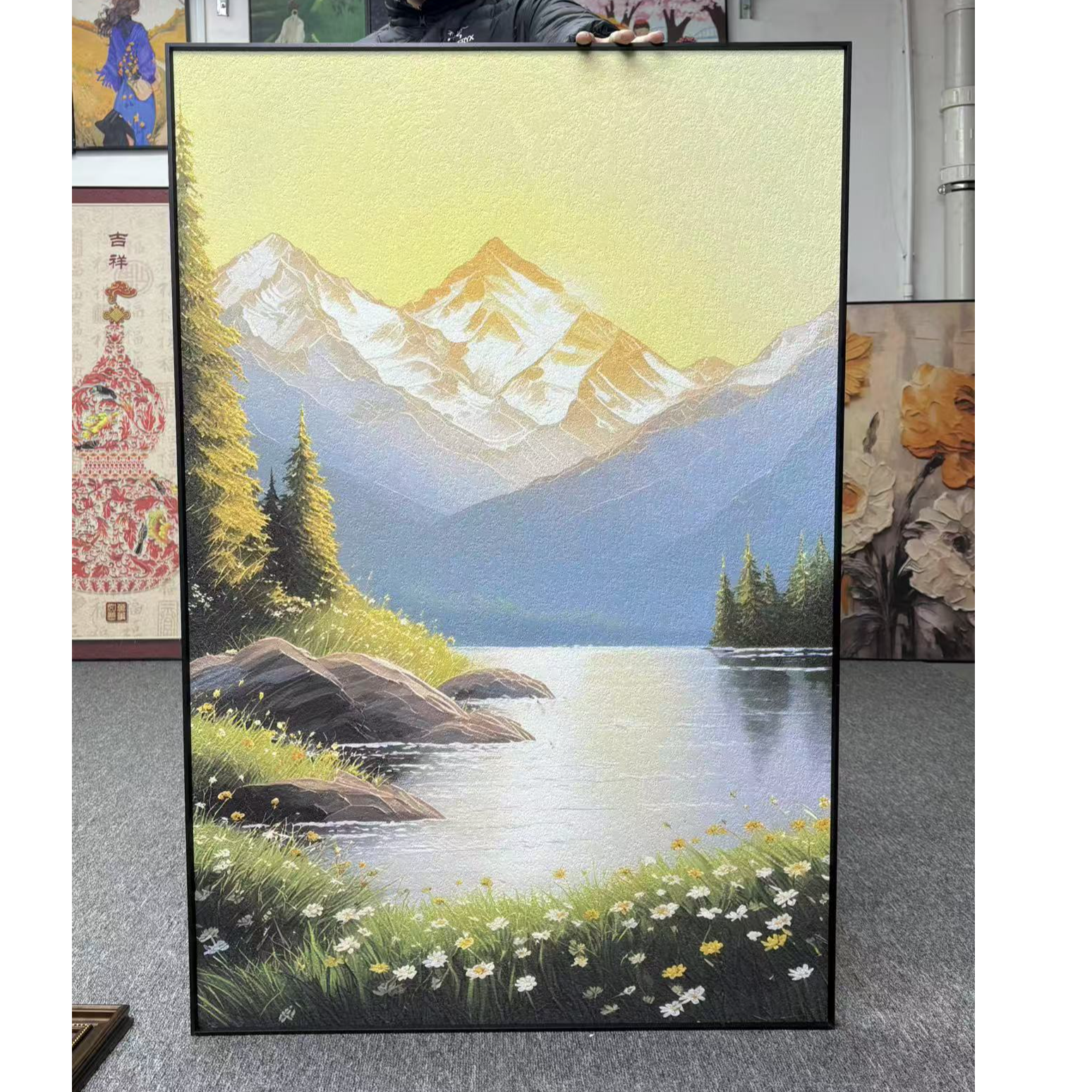 大芬村日照金山客厅装饰画山水风景厚肌理玄关挂画80120