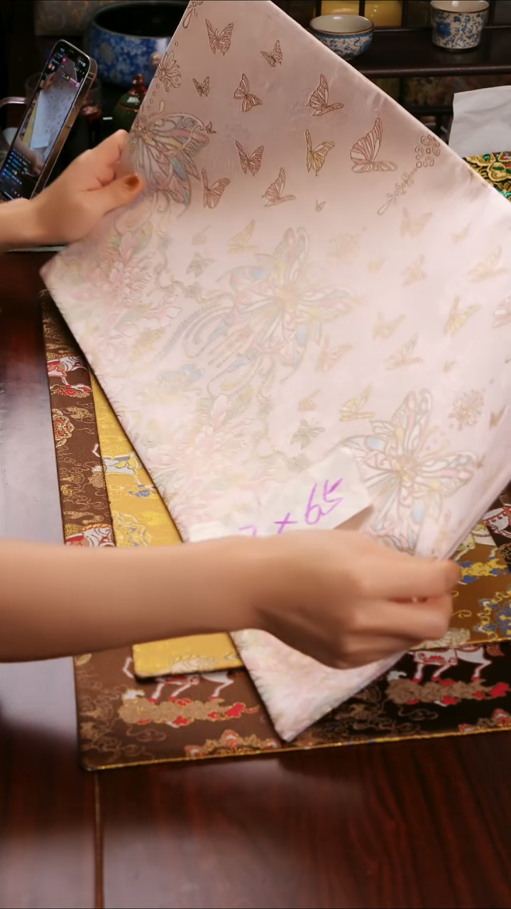 【蝴蝶粉定位双面】中国风干泡织锦茶席33*65