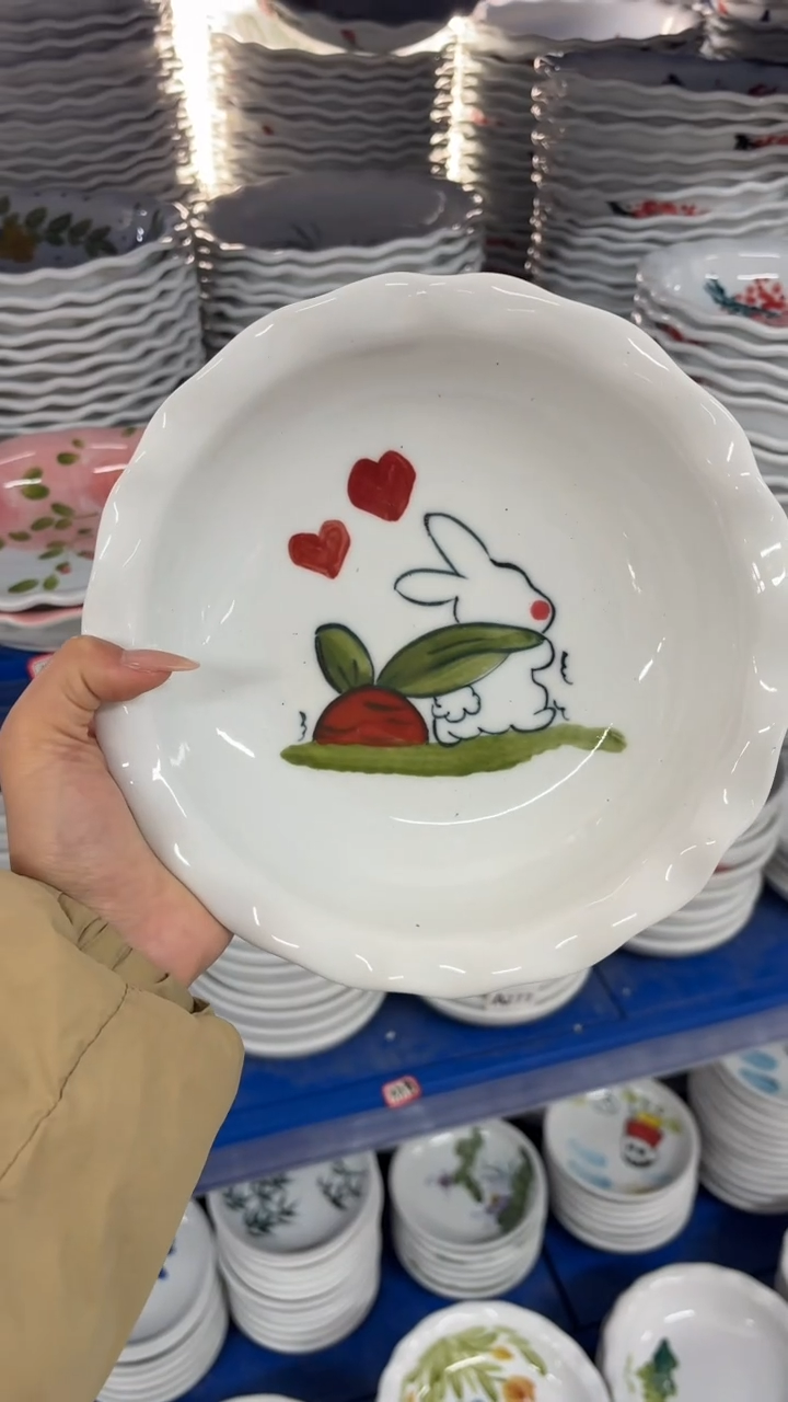 瓷片景德镇高温陶瓷食品级手绘釉中彩-如意盘