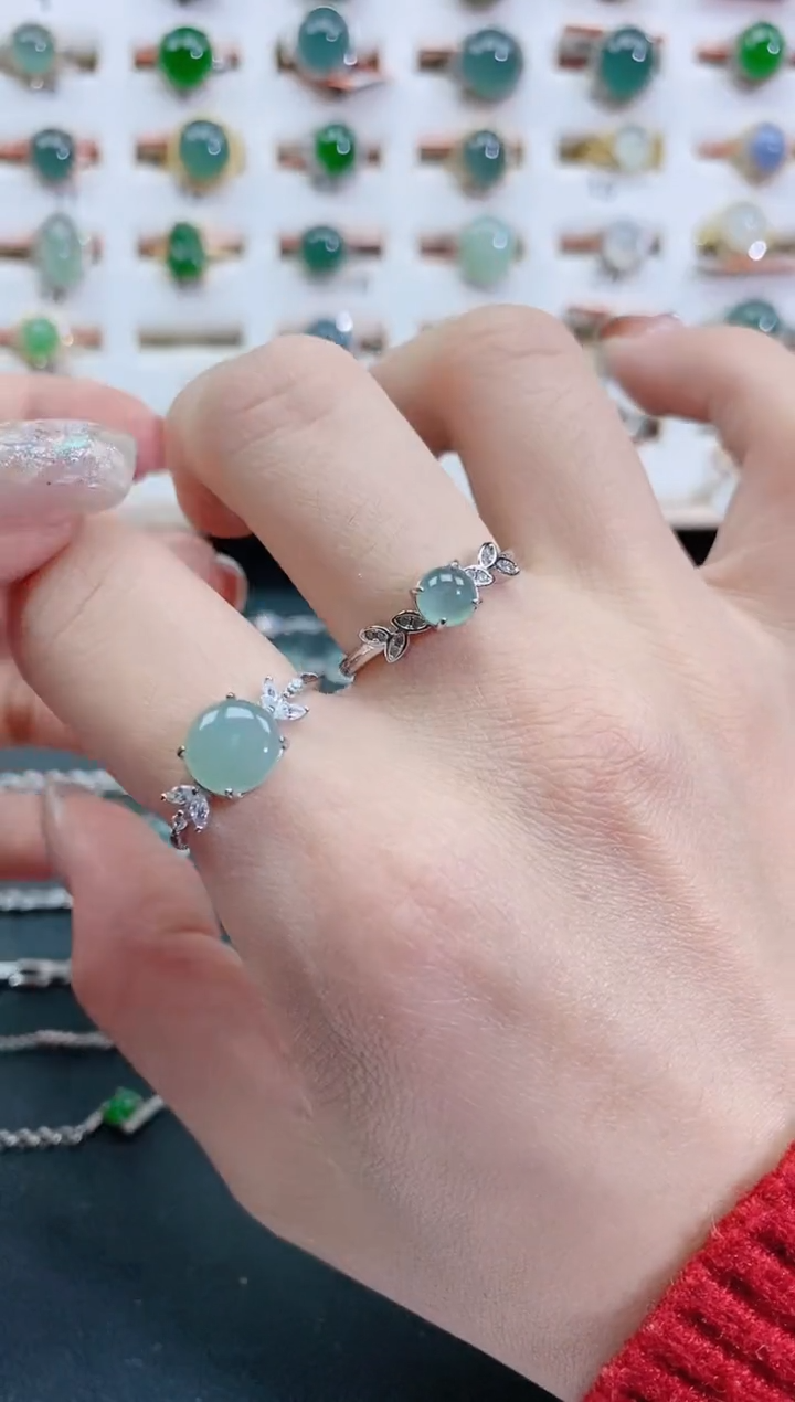 银S925镶嵌戒指翡翠天然翡翠