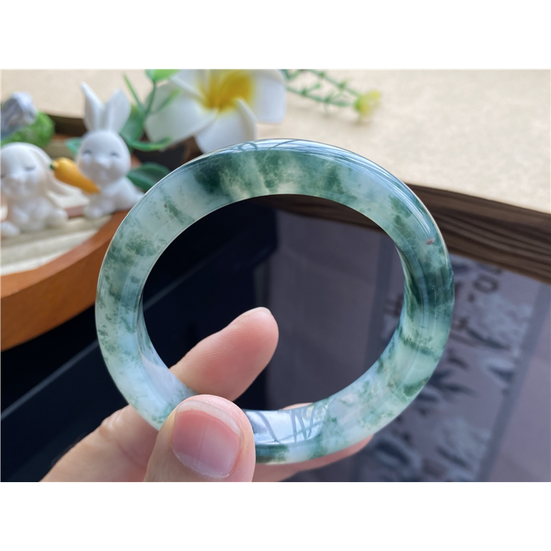 11.18批深绿飘花镯10761号52.5-12-8.2沉静如渊！天然翡翠手镯