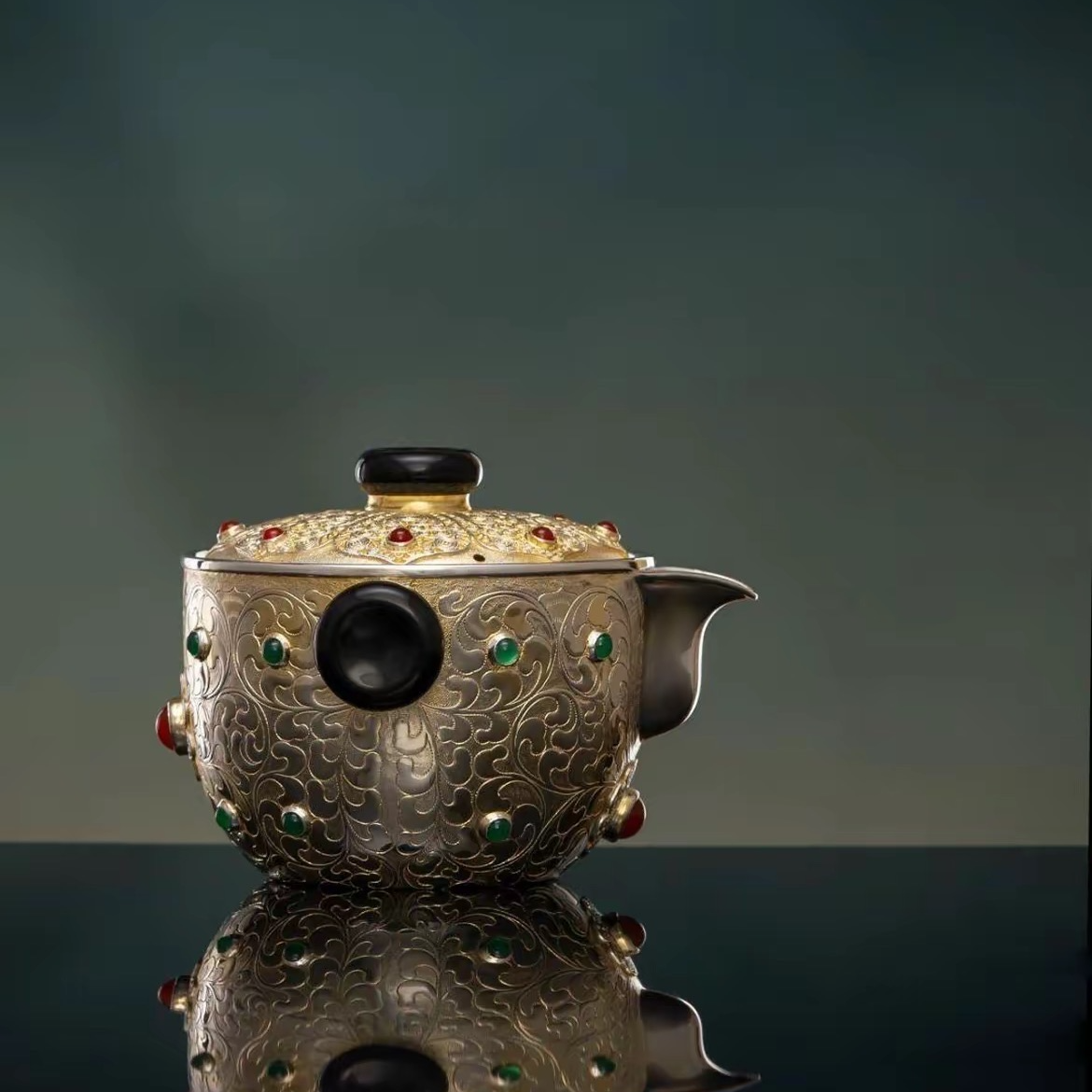 呆坐银壶纯银烧水壶手工煮茶壶功夫家用送礼高档泡茶壶鎏金宝瓶