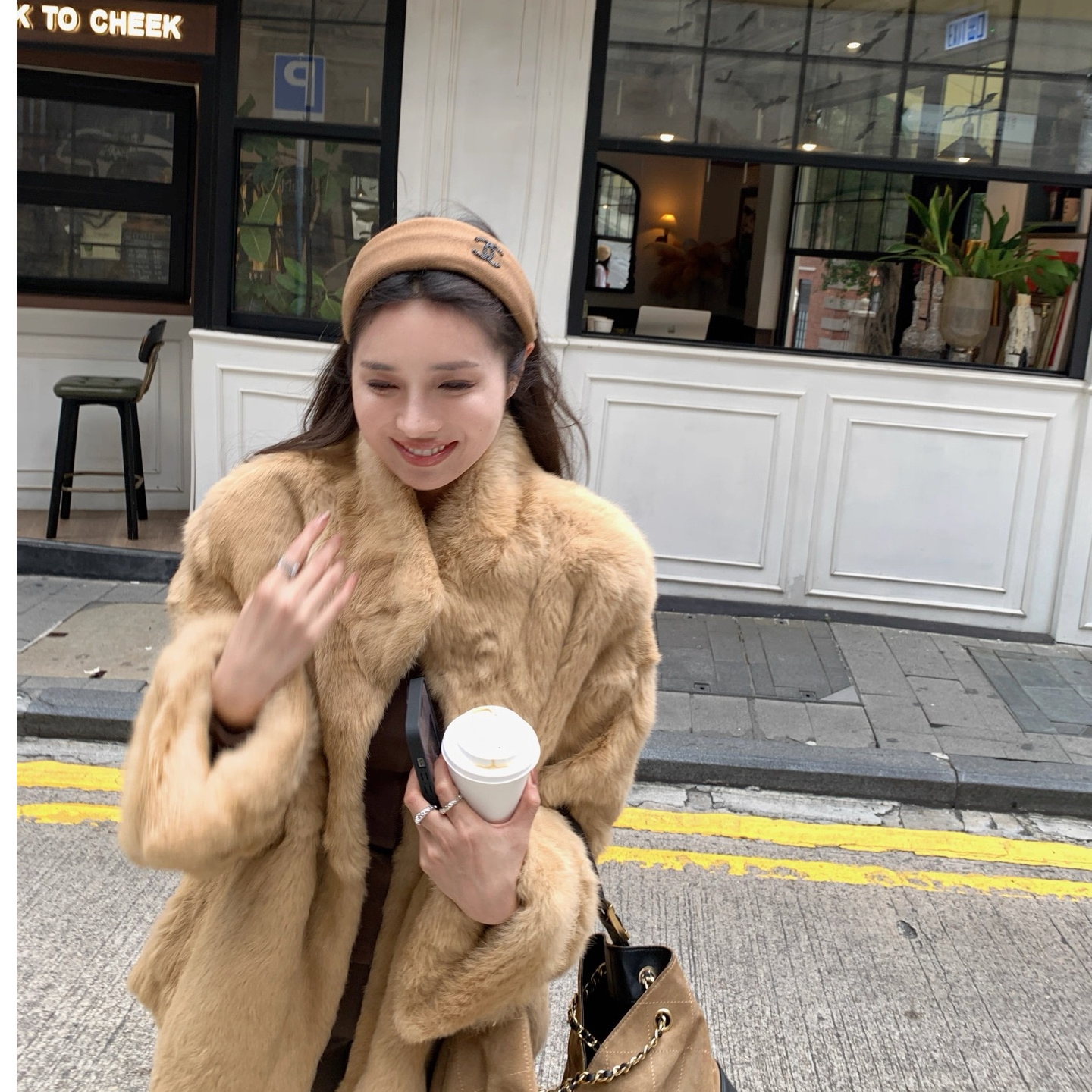 挽袖兔毛外套洋气百搭不挑人爆款外套小个子宽松