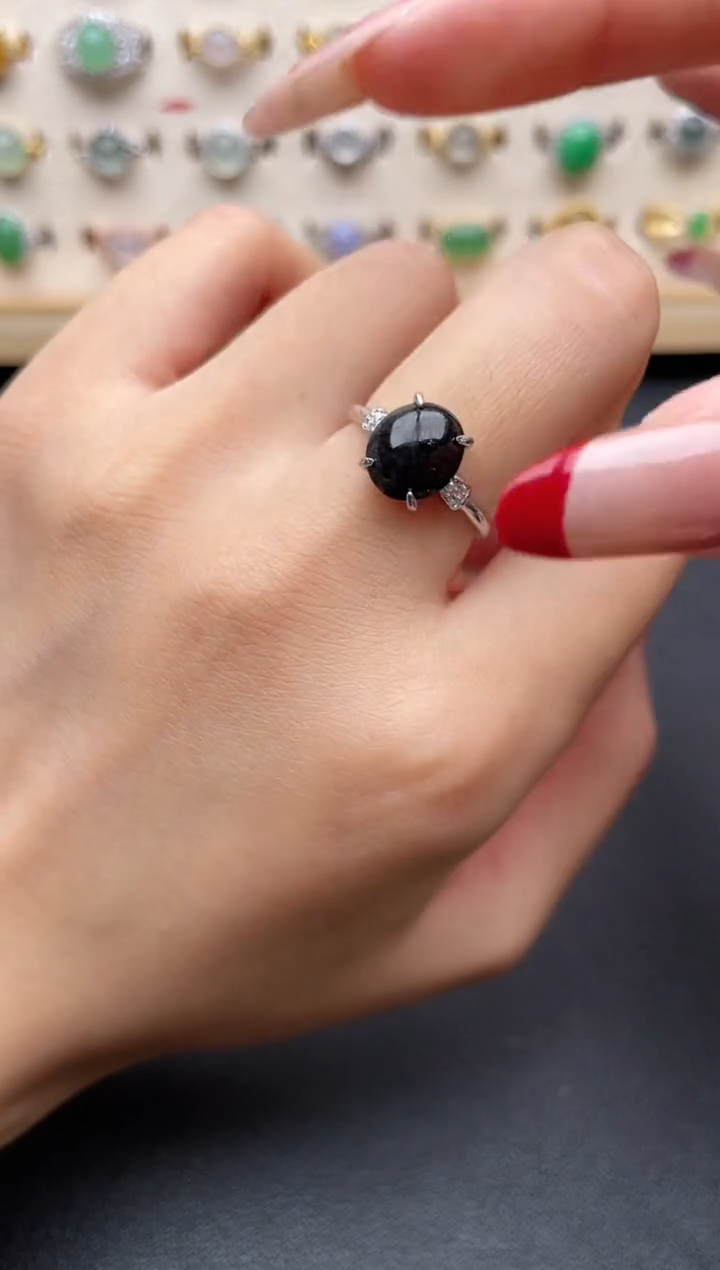 【闪购商品】翡翠戒指银S925镶嵌一物一证一礼盒