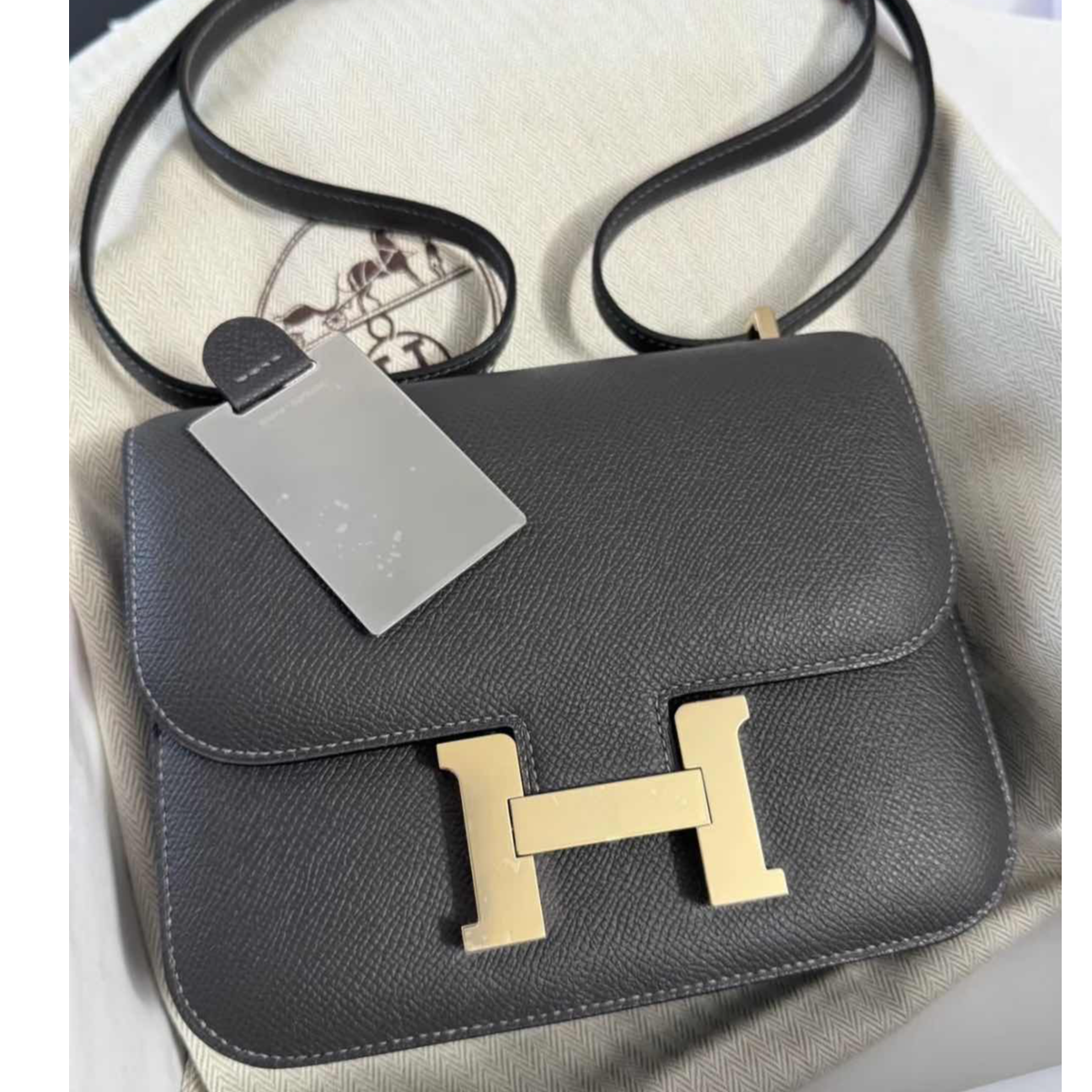 99新 Hermes/爱马仕 小花6珊  康康 19新版 石墨灰 Ep皮B刻金扣包