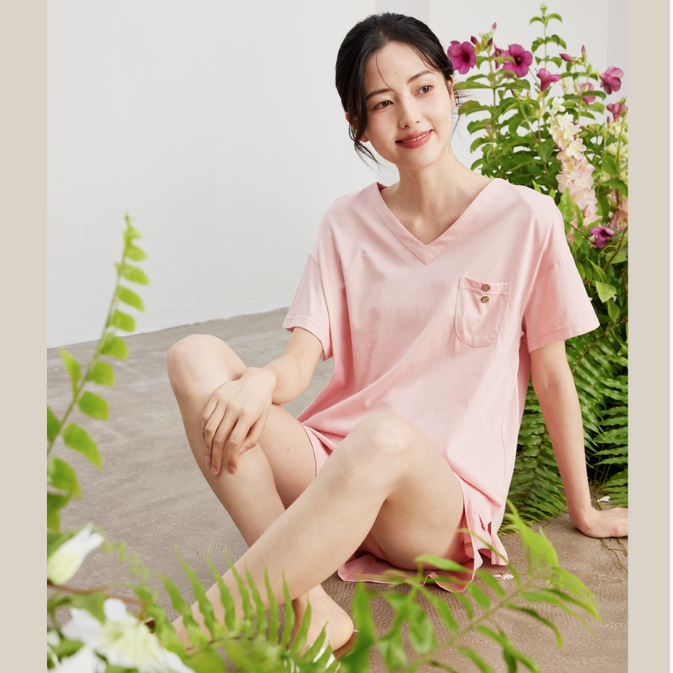 flossy弗劳思夏季女士纯棉短袖短裤休闲家居服套装CB150