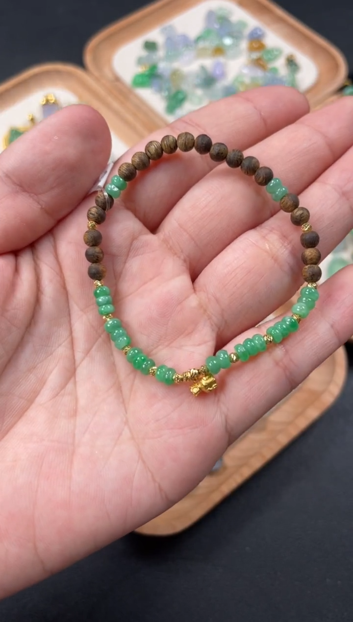 翡翠18K金镶嵌套链多样性   发货一条   P294