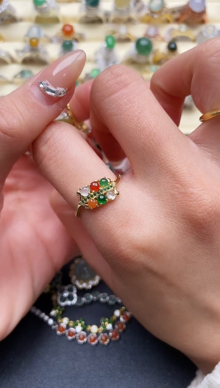 【闪购商品】翡翠戒指银S925镶嵌5555555+5