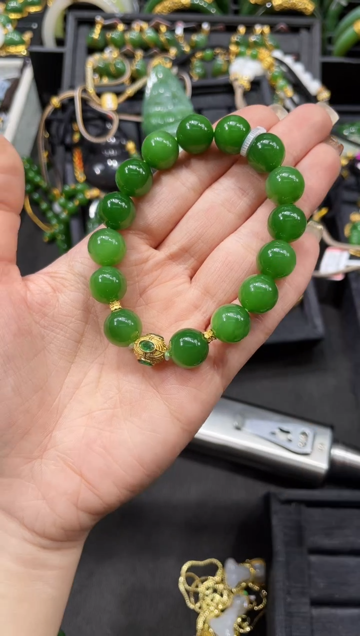 【闪购商品】和田玉手串18K金镶嵌Z多样性发一 