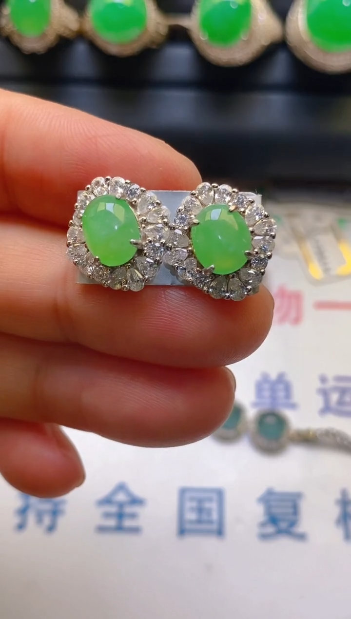 【闪购商品】翡翠耳饰银S925镶嵌天然A货翡翠1