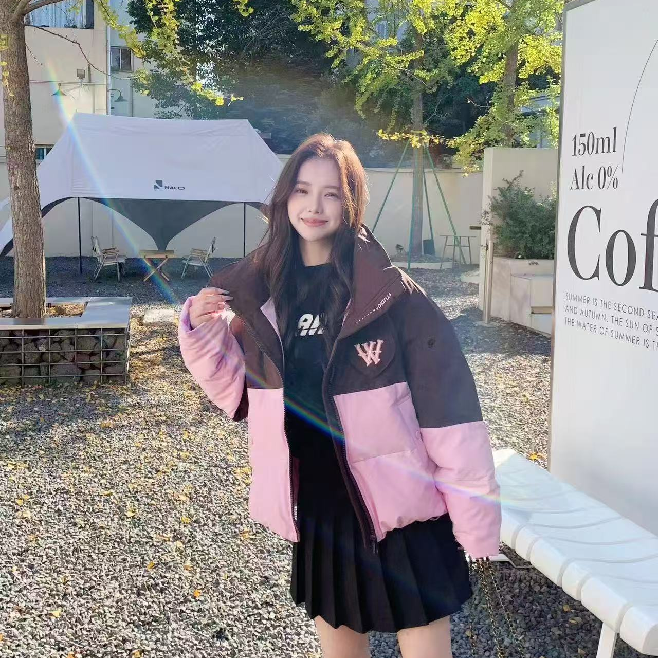 D8818冬季新款立领字母拼色宽松保暖时尚羽绒服