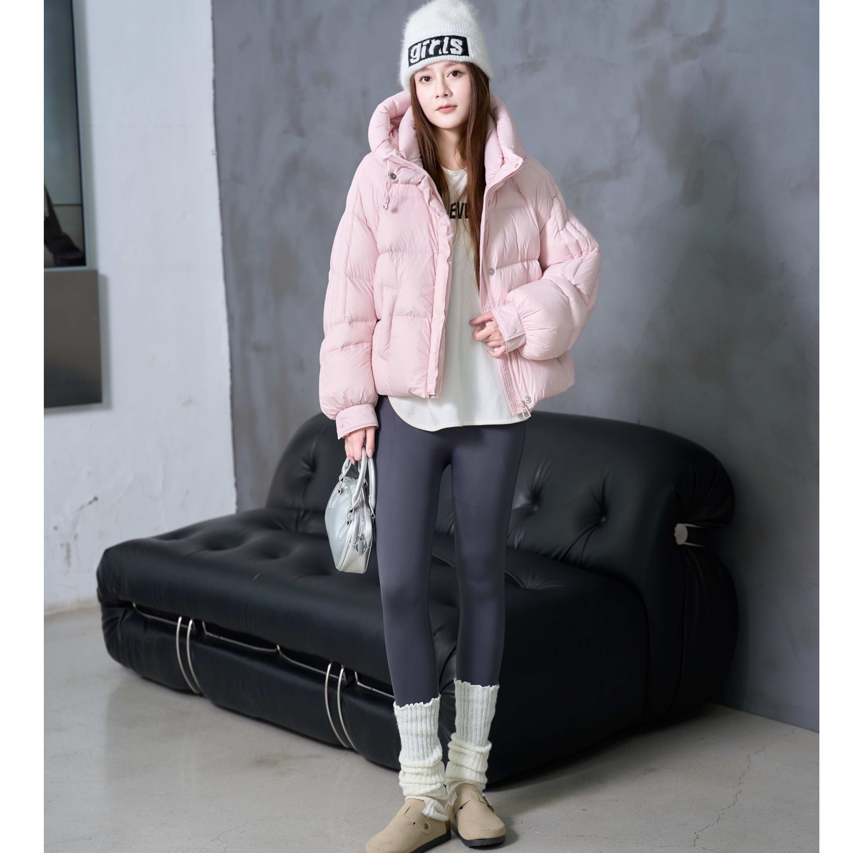 新国标90绒泡芙羽绒服新款短款拉链连帽宽松型时尚休闲外套 55023