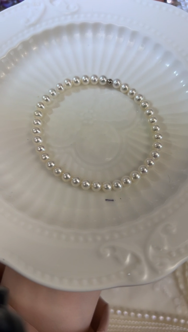 银S925镶嵌手绳淡水珍珠4-5mm 无瑕珍珠手链