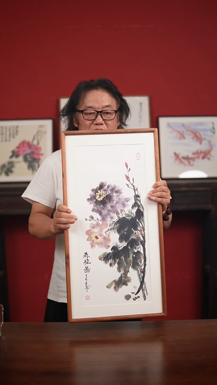 国画手写手绘-33*66实木框