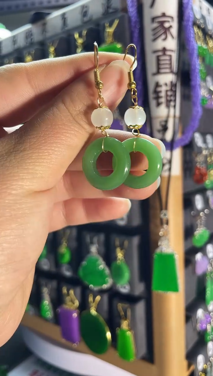 【闪购商品】和田玉耳饰银S925镶嵌029