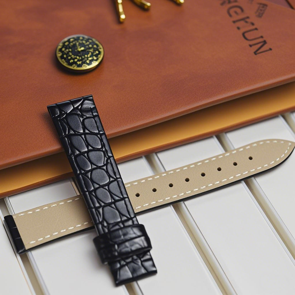 琅琨于浪琴真皮表带蝴蝶扣石头纹圆纹超薄黑色精品双面头层手表带