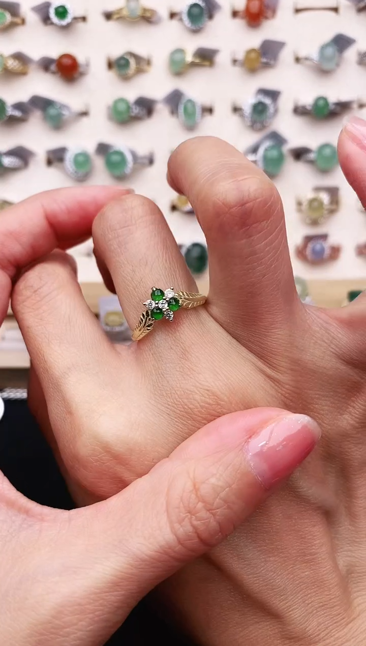 【闪购商品】翡翠戒指银S925镶嵌天然缅甸A货翡翠444   7-7