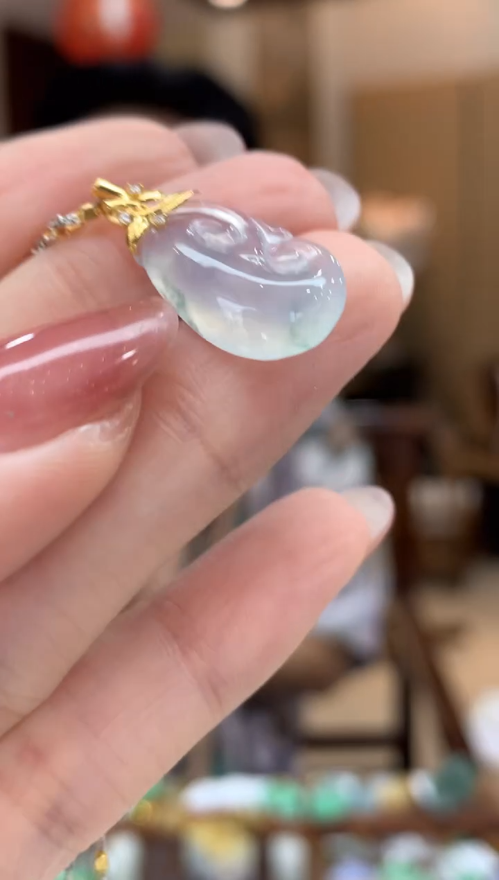 翡翠18K金镶嵌吊坠(不含链)如意