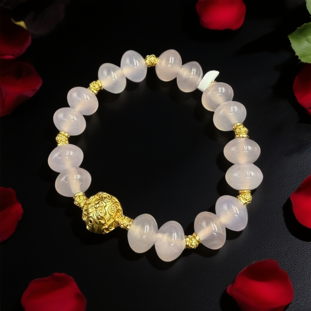 F119 粉玉髓算盘珠手链