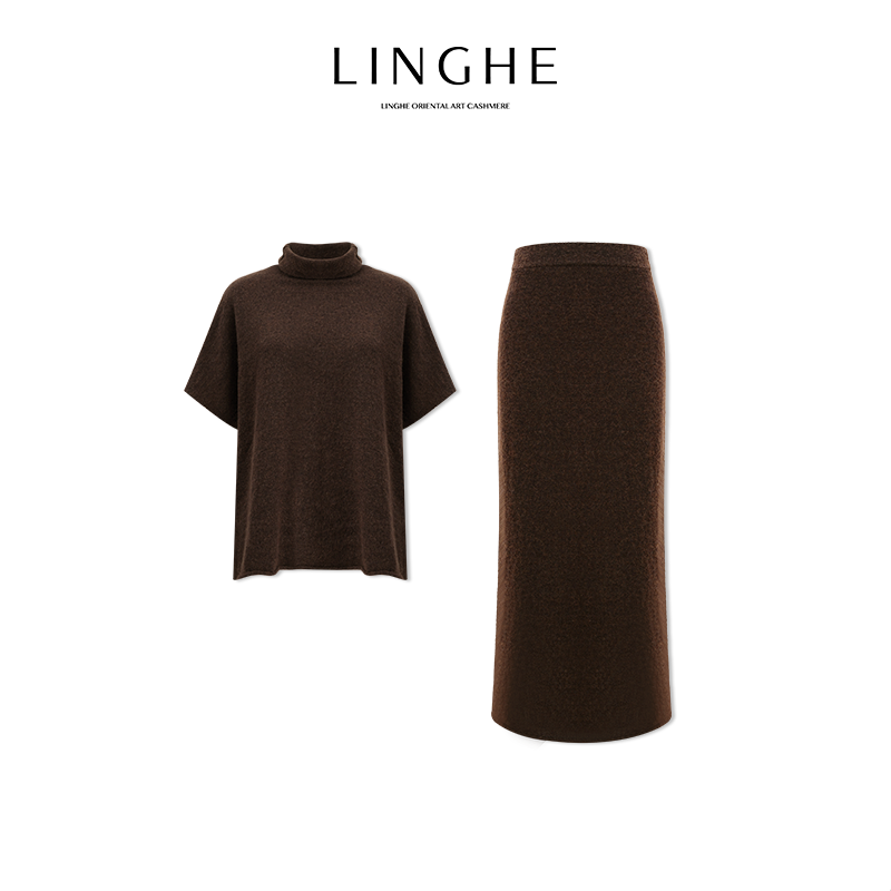 翎禾LINGHE-「波伏娃」套头高领针织上衣翎禾针织系带半裙套装