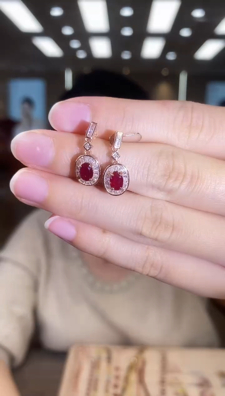 银S925镶嵌耳饰红宝石09