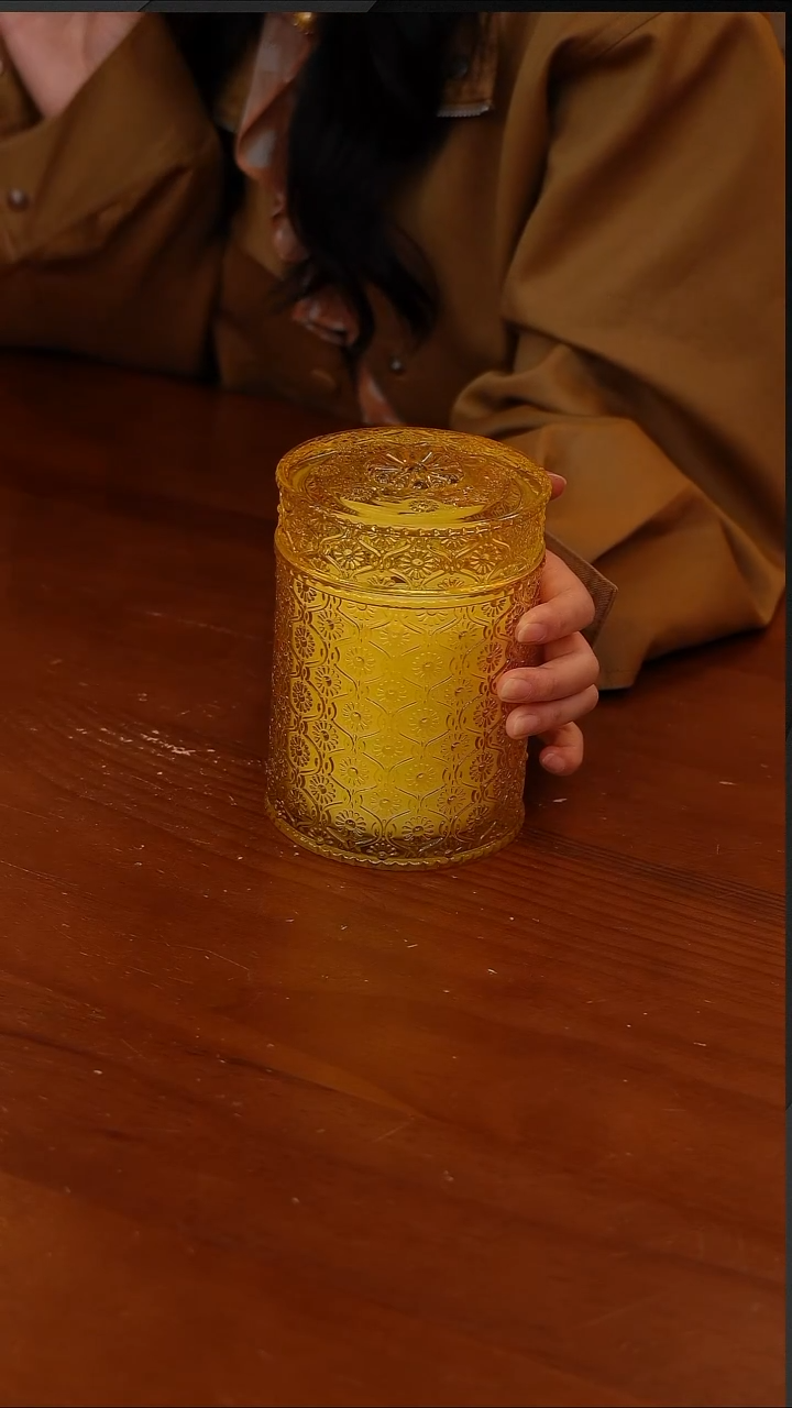 陶49-意大利浮雕繁花玻璃杯香薰蜡烛桂语浮光-550g-CF4513