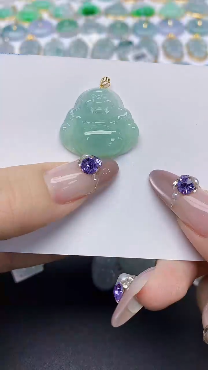 翡翠18K金镶嵌颈饰天然翡翠A货