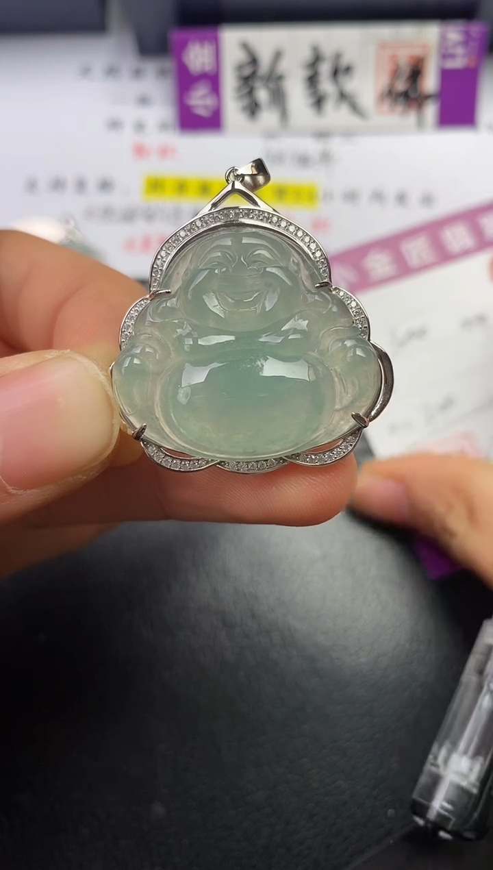 颈饰银S925镶嵌翡翠小*挂件