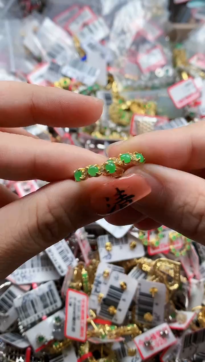 银S925镶嵌戒指翡翠天然A货缅甸翡翠