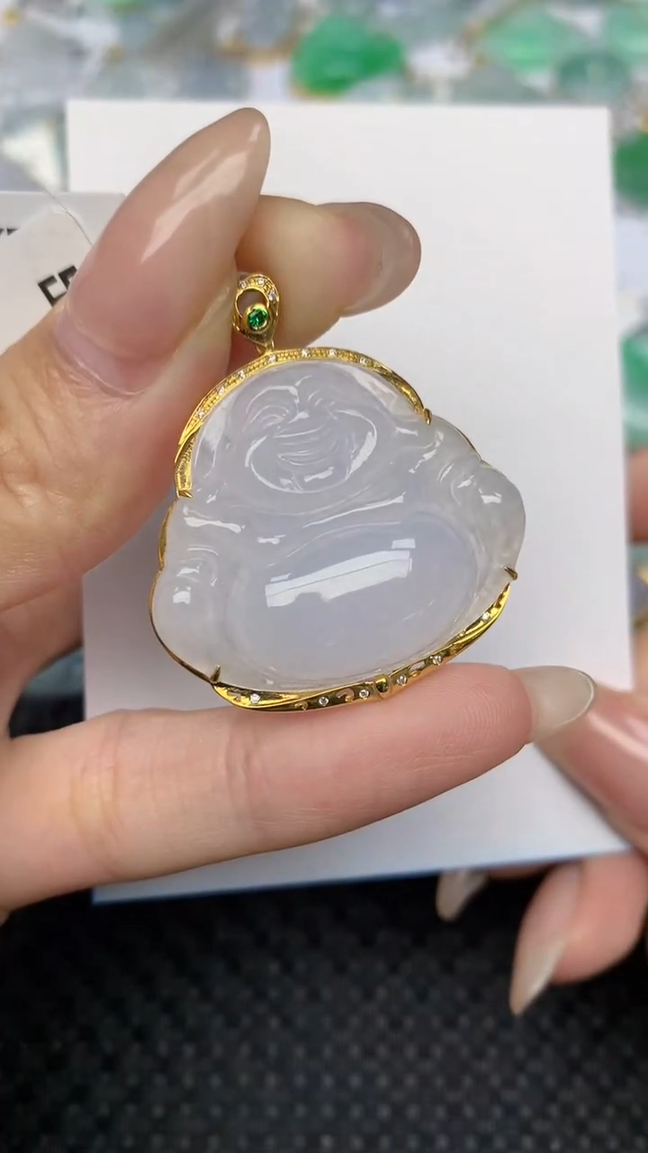 翡翠18K金镶嵌颈饰天然翡翠a货