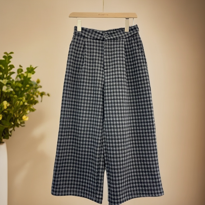 8393舒适休闲百褶时尚千鸟格裤子