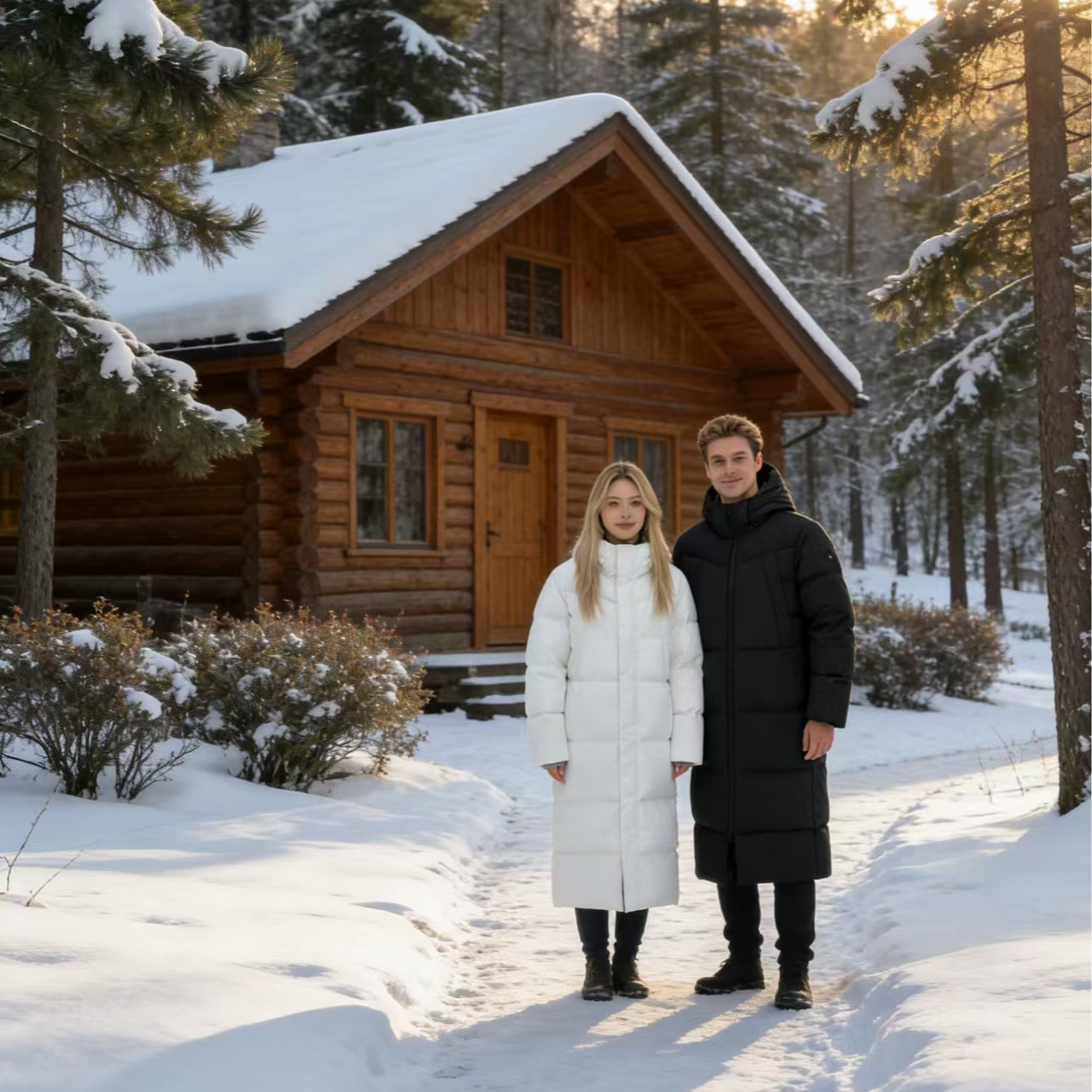 qq冬季男女情侣户外拒水极寒保暖时尚贴布绣长款鹅绒连帽羽绒服-t