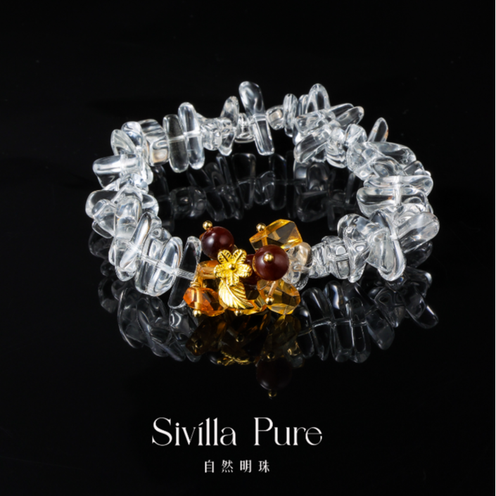 自然明珠【漫步云端】暴力黄水晶白水晶天然水晶原创设计款手链