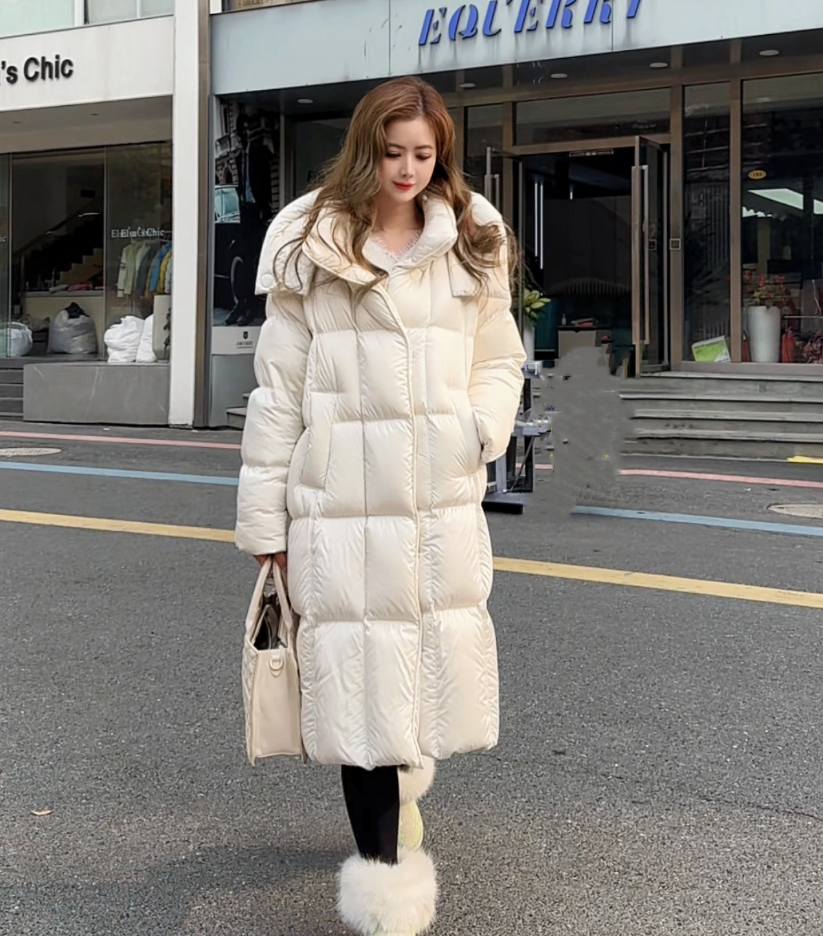2025新款绸珠光缎面95新国标白鹅绒【帽子可拆卸】长款羽绒服YR923