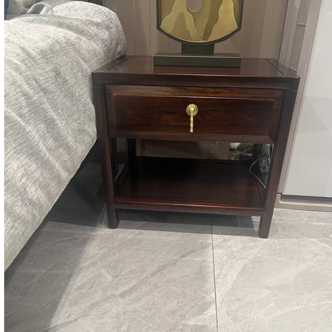 床头柜----黑檀全实木时尚轻奢现代简约胡桃色新中式床头柜