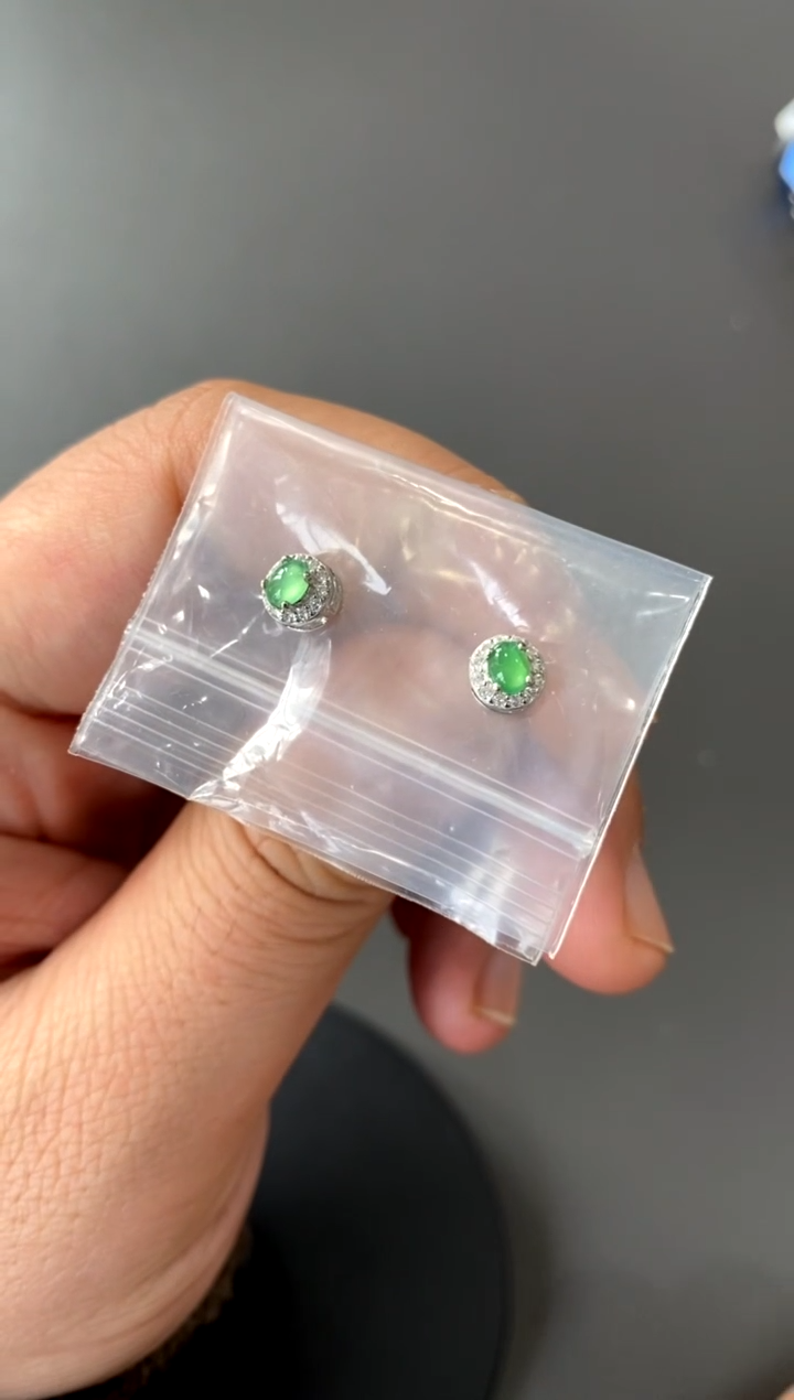 【闪购商品】翡翠耳饰银S925镶嵌买断价