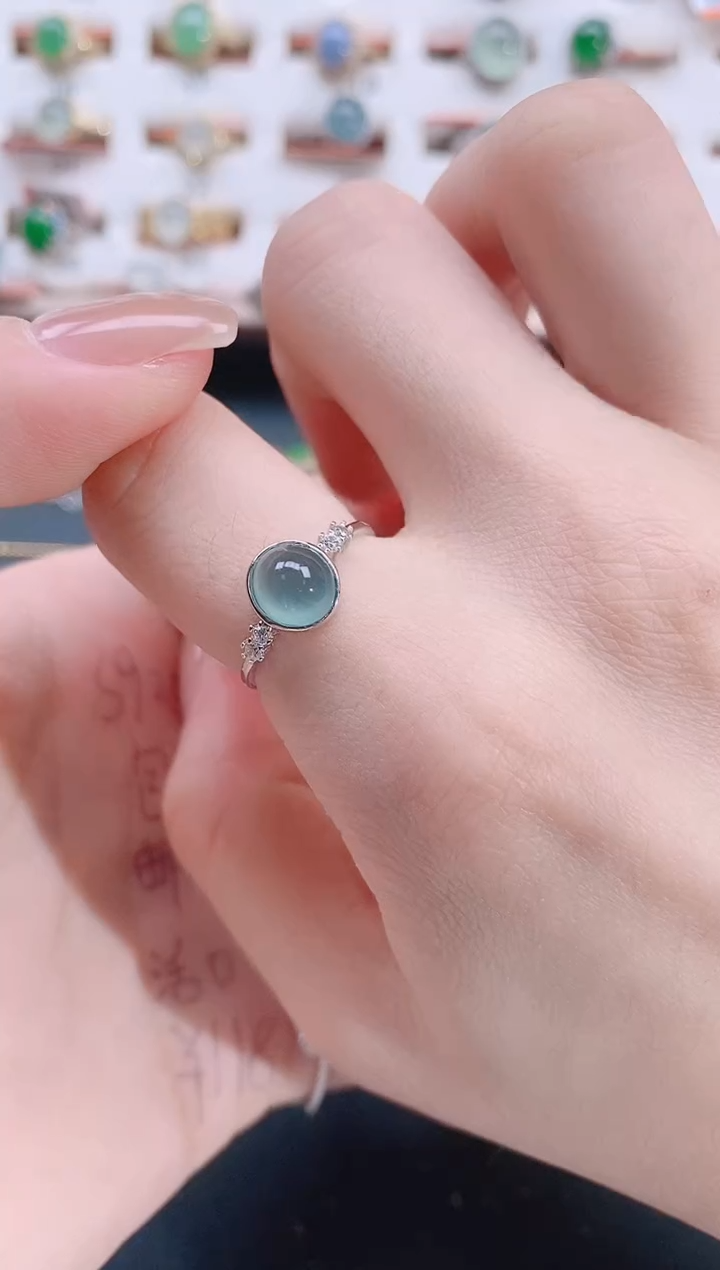 银S925镶嵌戒指翡翠天然翡翠