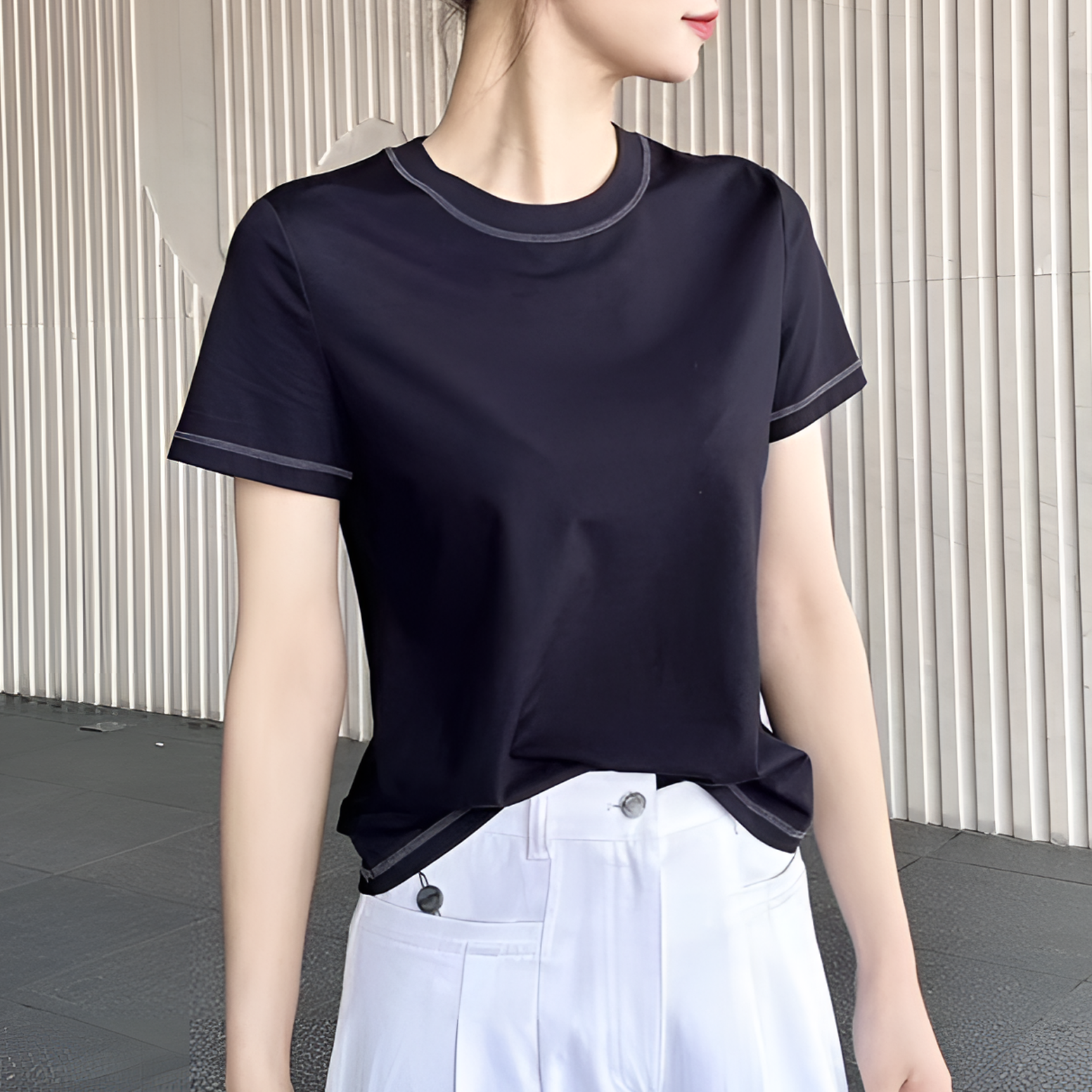 专柜正品2025夏季新款基础百搭显瘦缝线设计短袖T恤女5301025