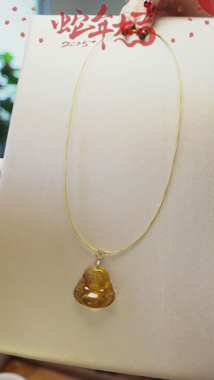 【闪购商品】琥珀项链未镶嵌灵草珀佛公吊坠