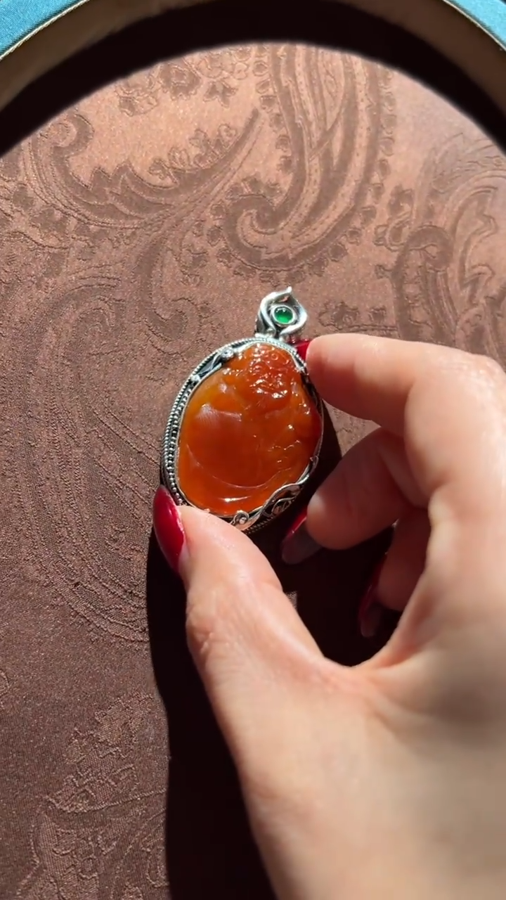 【闪购商品】翡翠吊坠(不含链)银S925镶嵌红翡绿翠 28号