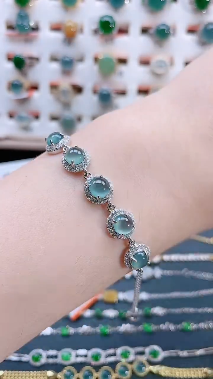 银S925镶嵌手链翡翠天然翡翠