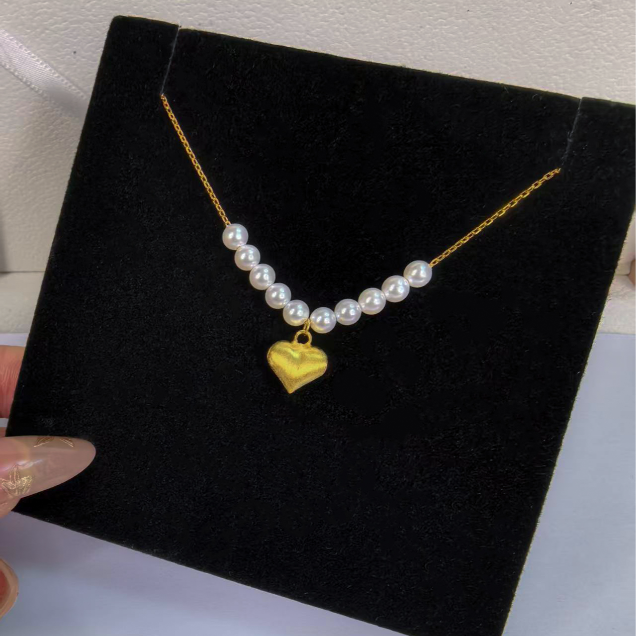 坠链均925银合成锆石 爱心珍珠项链气质时尚