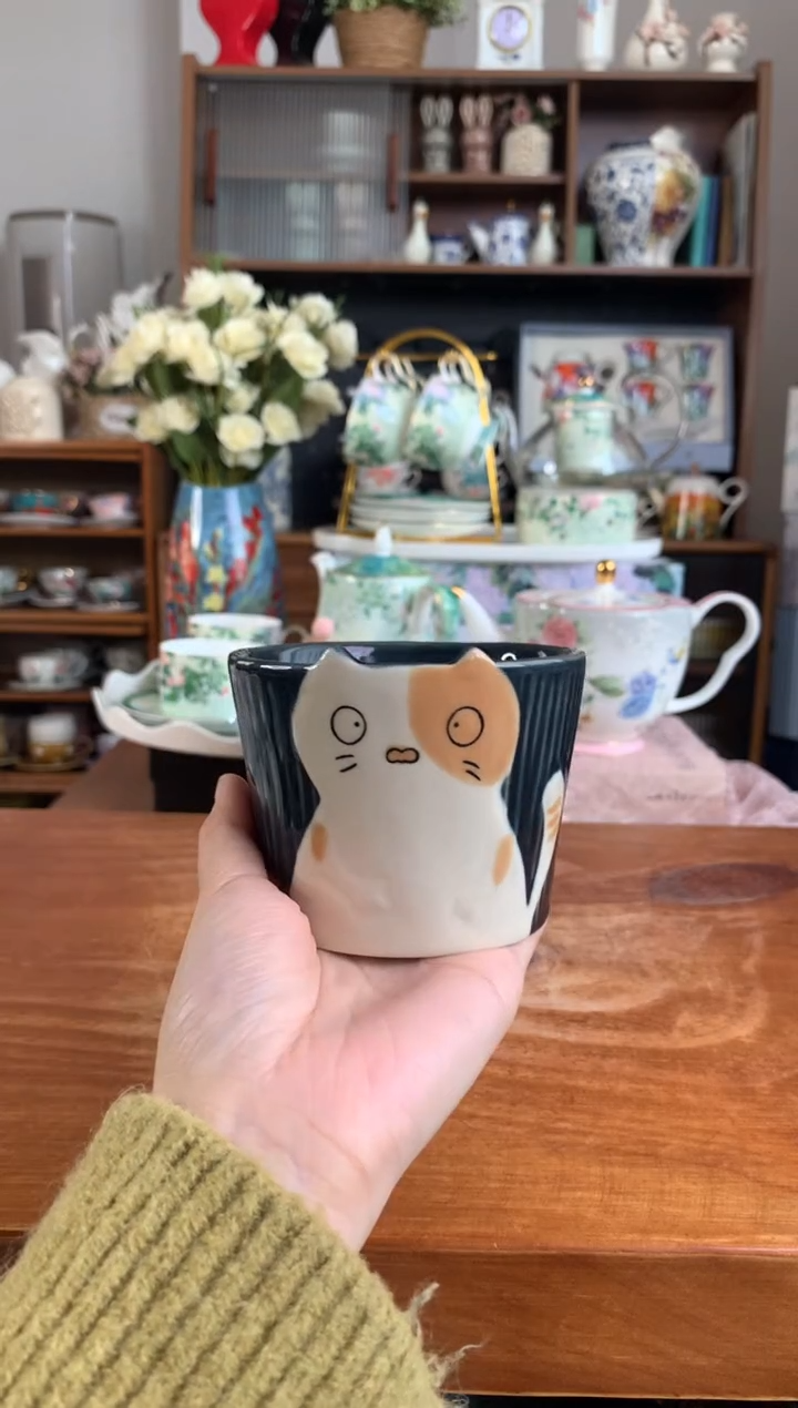 陶瓷【新品体验】手绘猫咪猪口杯
