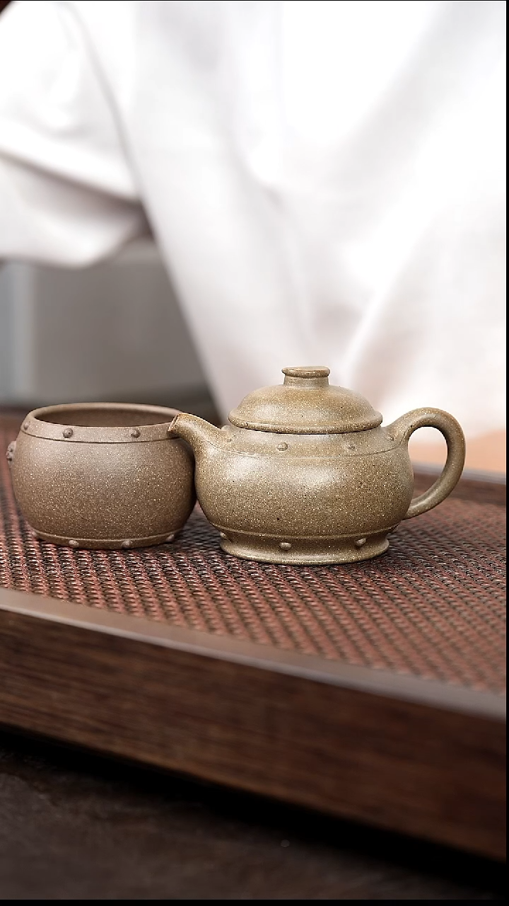 茶壶紫砂岩中泥小太极鼓+战鼓杯