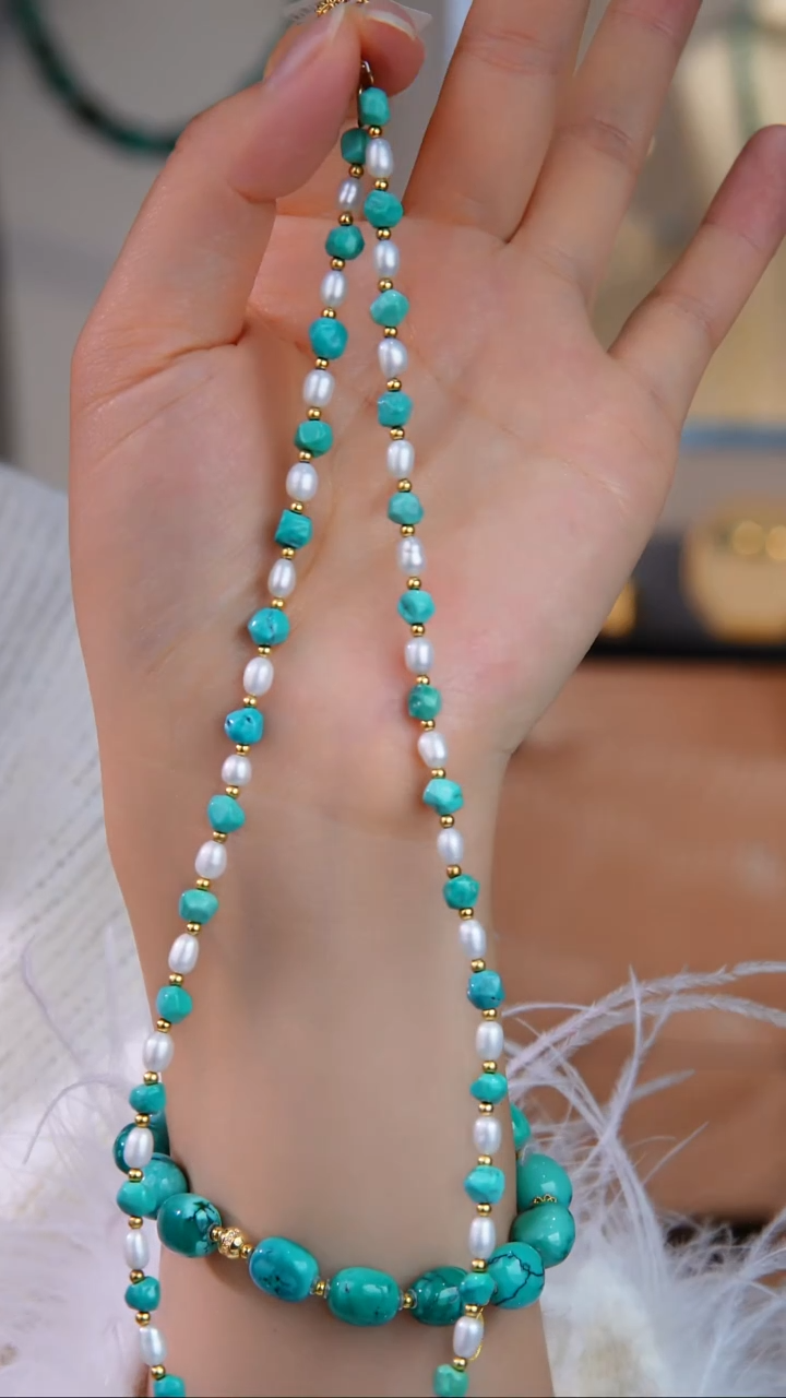 银S925镀金镶嵌绿松石项链多样性发货