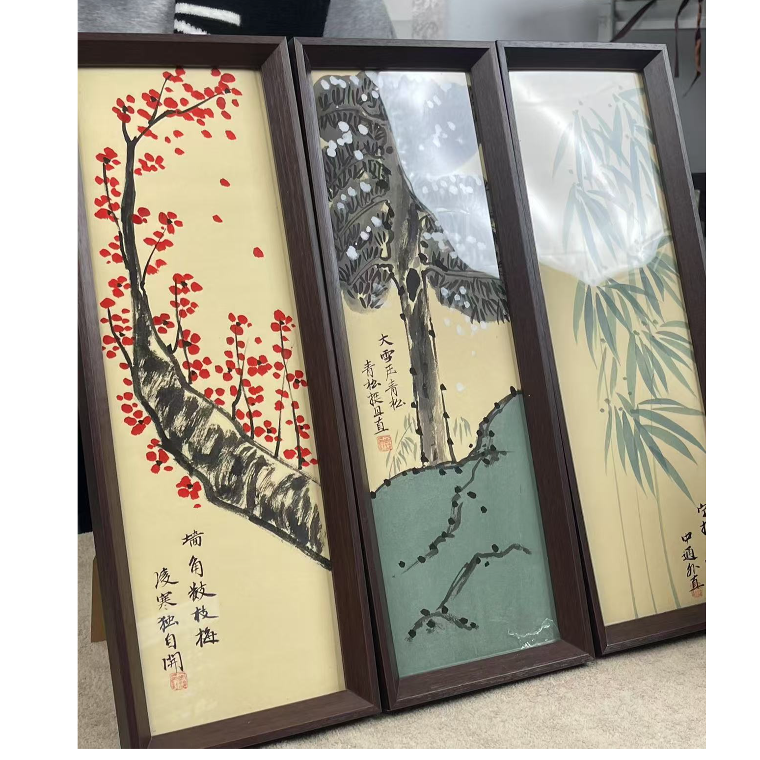 西泠文创书画组不落名国画作品多样性-带框-13*40岁寒三友彩